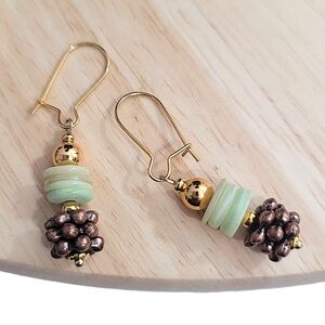 Hand Crafted Shell Copper Earrings Green Gold Plated Nickel Free Hypoallergenic
